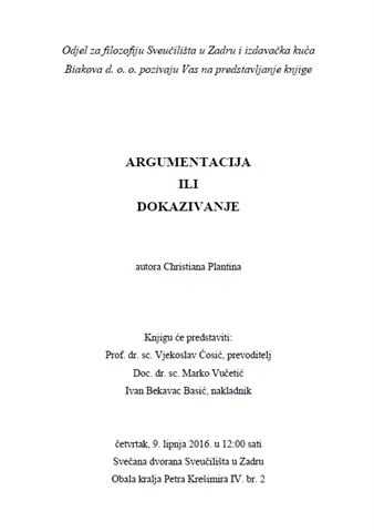 Poziv na predstavljanje knjige "Argumentacija ili dokazivanje"
